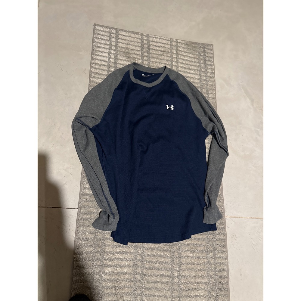 Under Armour Mens 2XL Waffle Knit Thermal Long Sleeve Raglan Shirt Navy 1302355